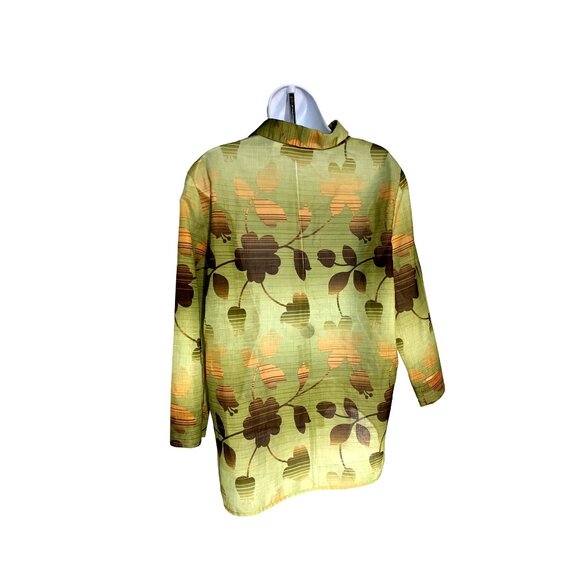 Alfred Dunner Womens Button-Up Shirt 14 Floral 100% Polyester Green/Orange/Brown - Picture 2 of 7